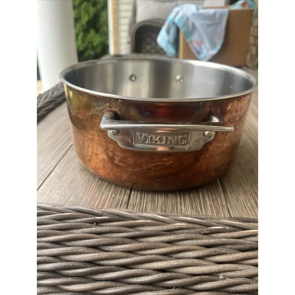 Viking Pro-Grade 4 Qt 3-Ply Copper Clad Stock Pot Stainless Interior + Glass Lid